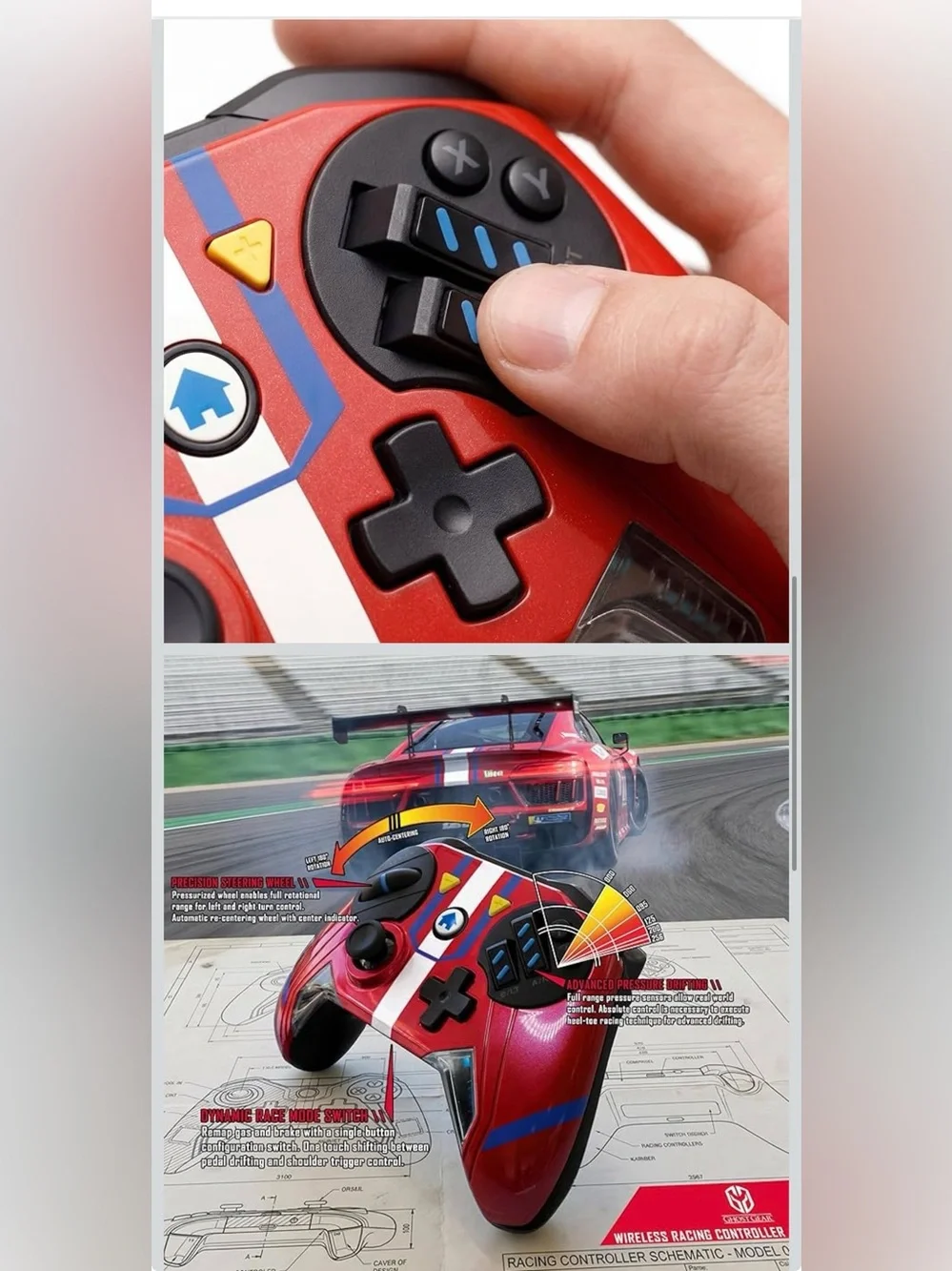 GHOST GEAR Wireless Racing Controller Nintendo Switch 2/Switch/PC RED/BLUE - Picture 3 of 9